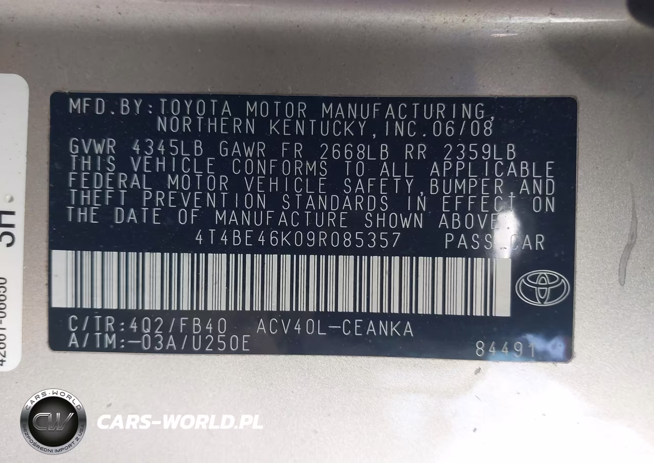 2009 Toyota Camry VIN:4T4BE46K09R085357 - 9