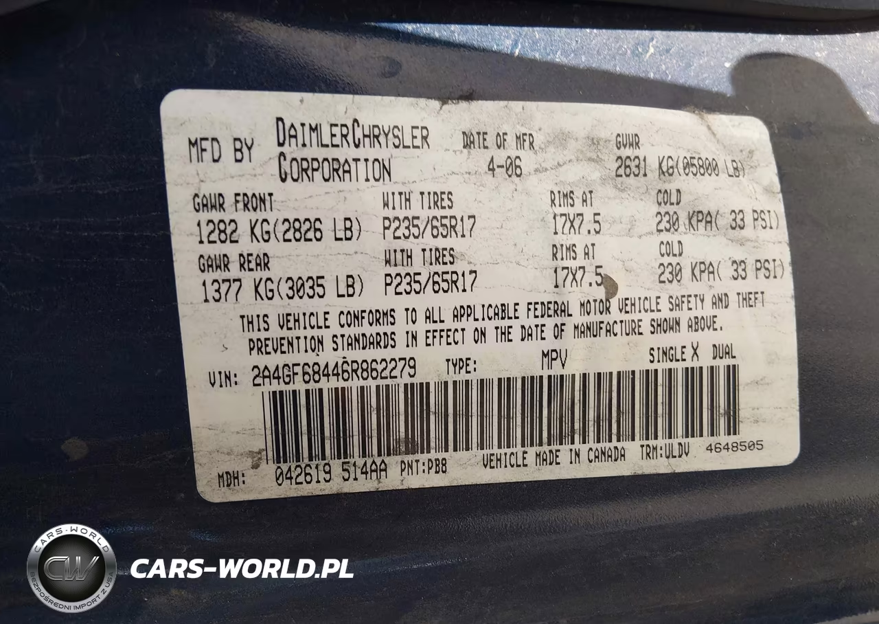 2006 Chrysler Pacifica Touring VIN:2A4GF68446R862279 - 9