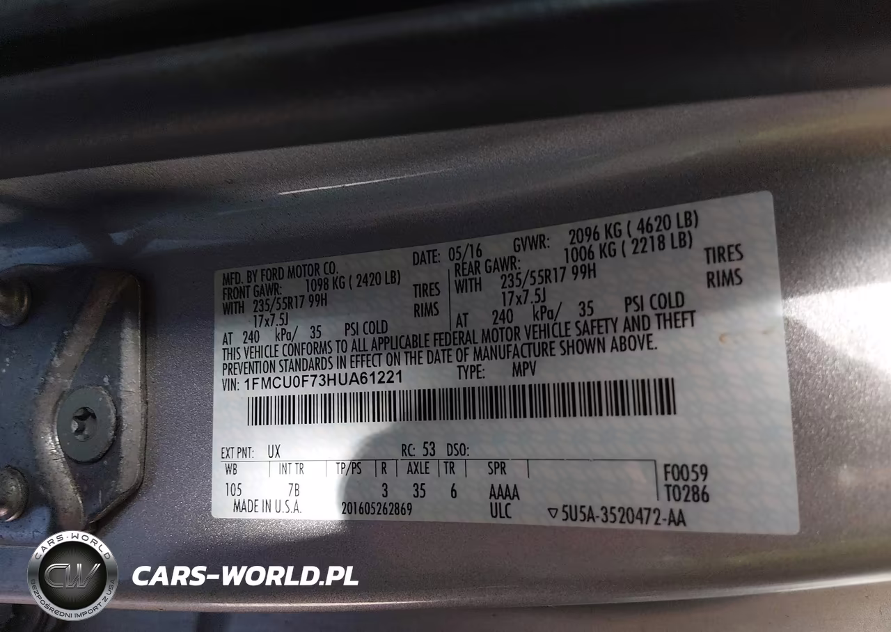 2017 Ford Escape S VIN:1FMCU0F73HUA61221 - 9