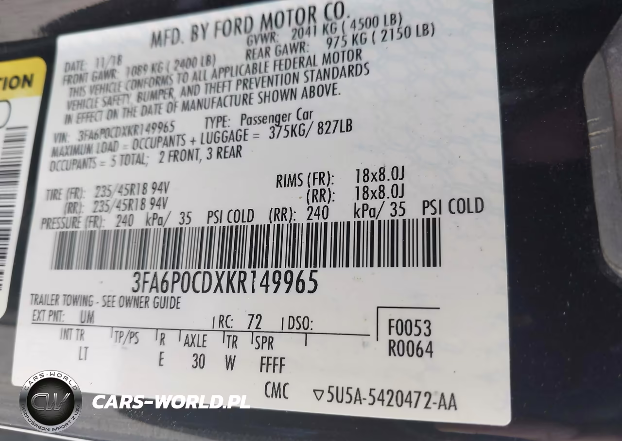 2019 Ford Fusion Sel VIN:3FA6P0CDXKR149965 - 9