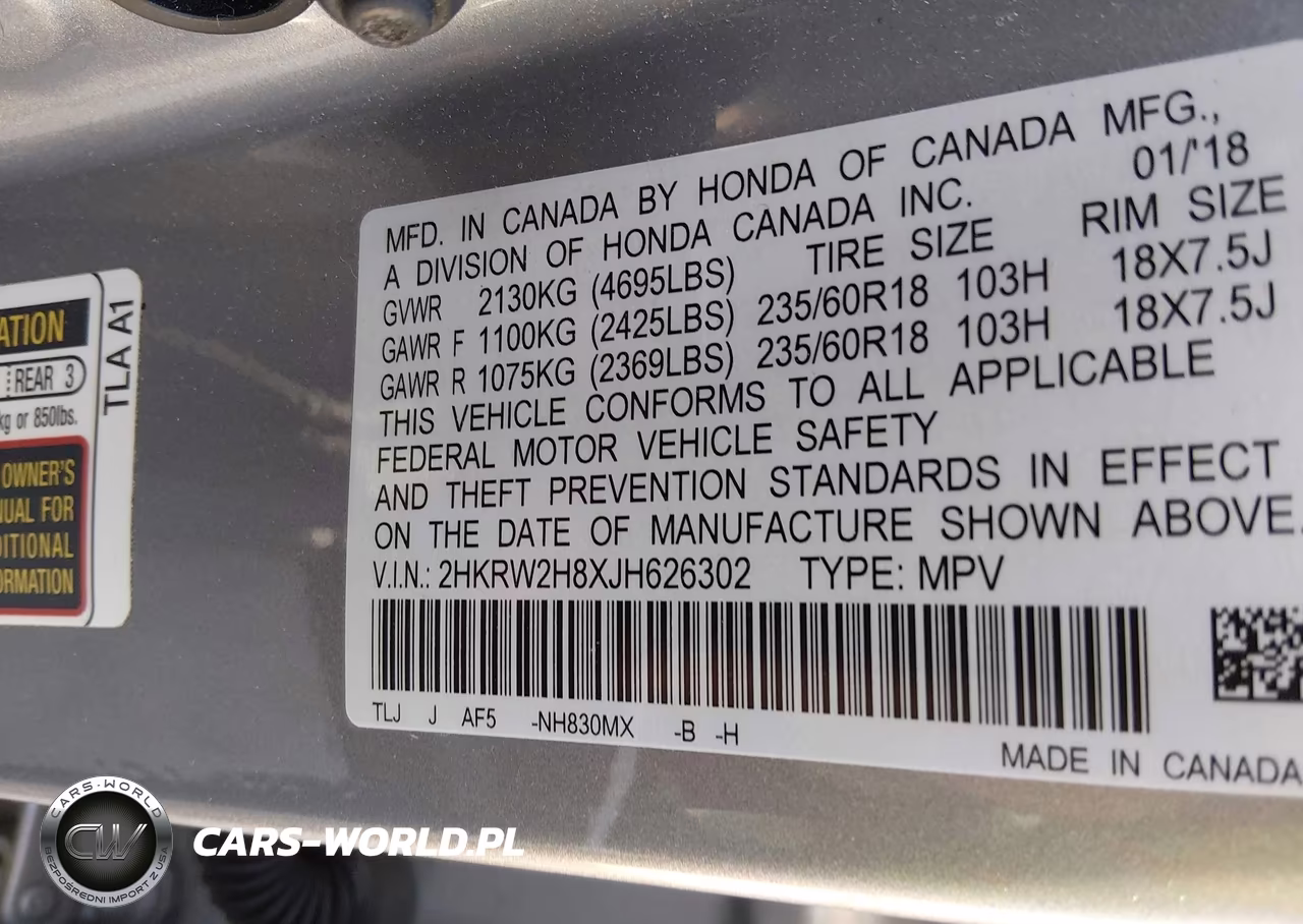 2018 Honda Cr-V Ex-L-Ex-L Navi VIN:2HKRW2H8XJH626302 - 9