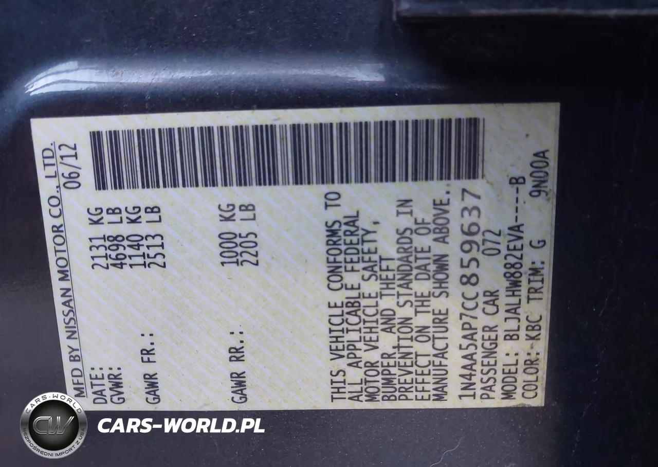 2012 Nissan Maxima 3.5 Sv VIN:1N4AA5AP7CC859637 - 9