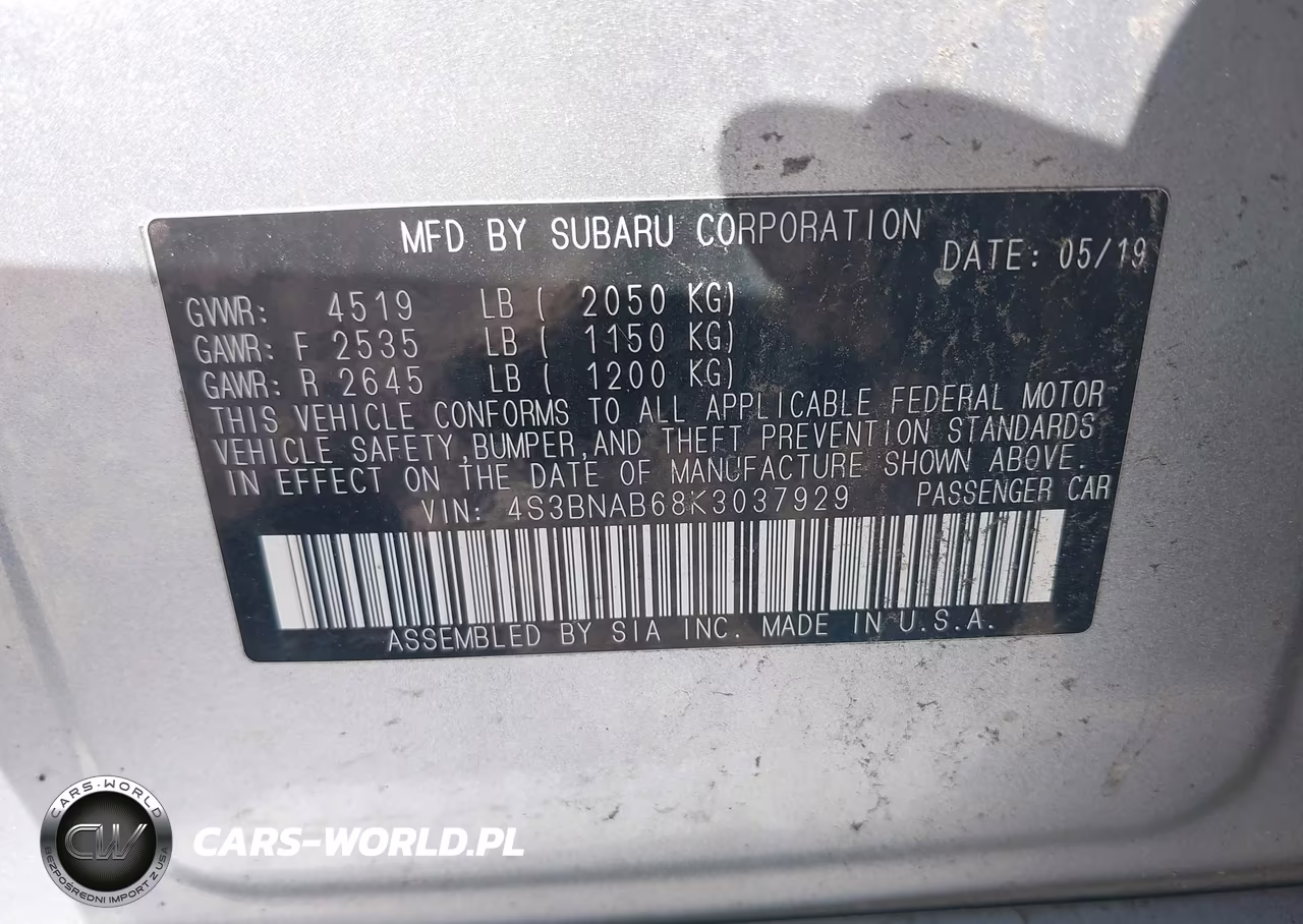 2019 Subaru Legacy 2.5I VIN:4S3BNAB68K3037929 - 9