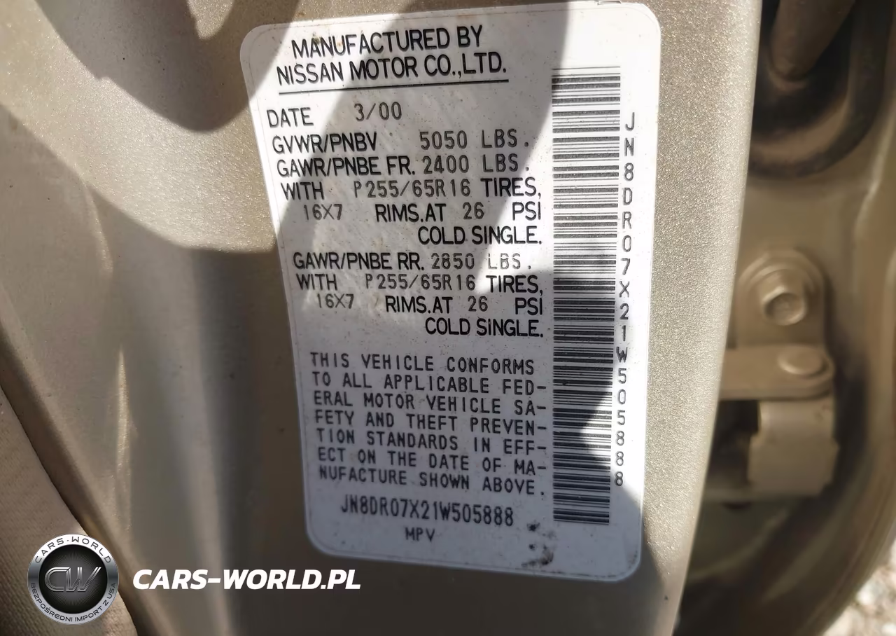 2001 Nissan Pathfinder Le VIN:JN8DR07X21W505888 - 9