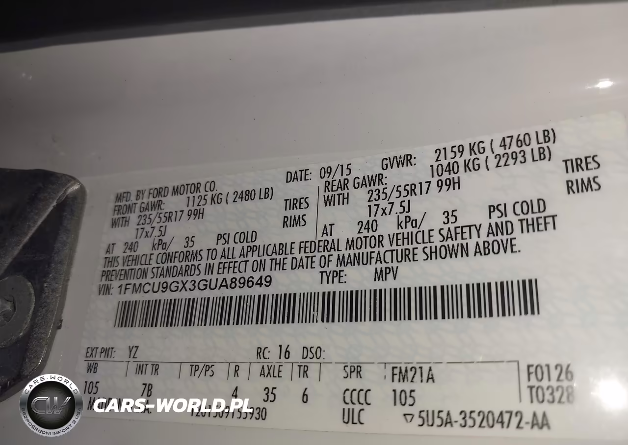 2016 Ford Escape Se VIN:1FMCU9GX3GUA89649 - 9