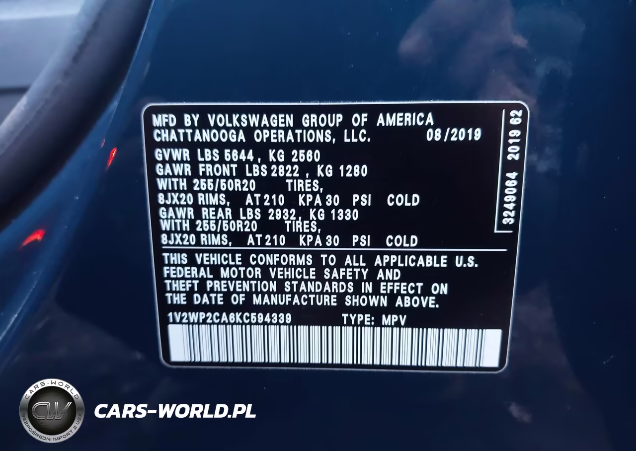 2019 Volkswagen Atlas 2.0T Se W-Technology VIN:1V2WP2CA6KC594339 - 9