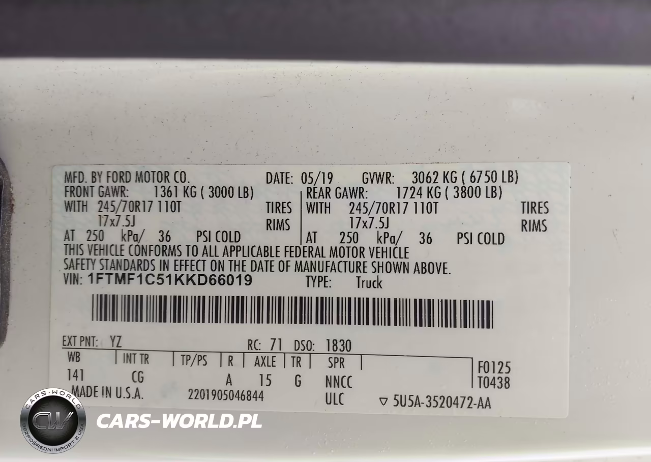 2019 Ford F-150 Xl VIN:1FTMF1C51KKD66019 - 9