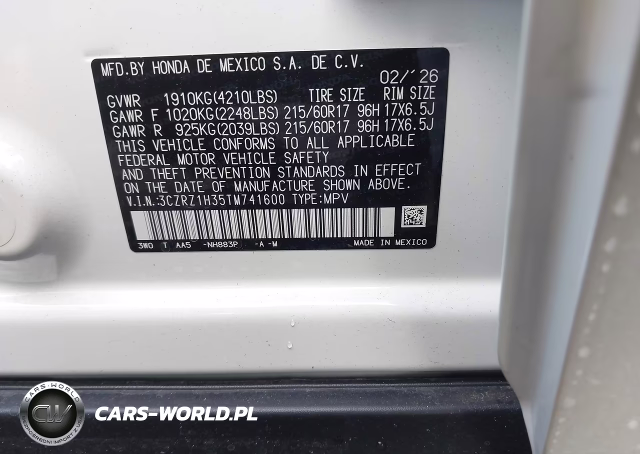 2026 Honda Hr-V 2Wd Lx VIN:3CZRZ1H35TM741600 - 9