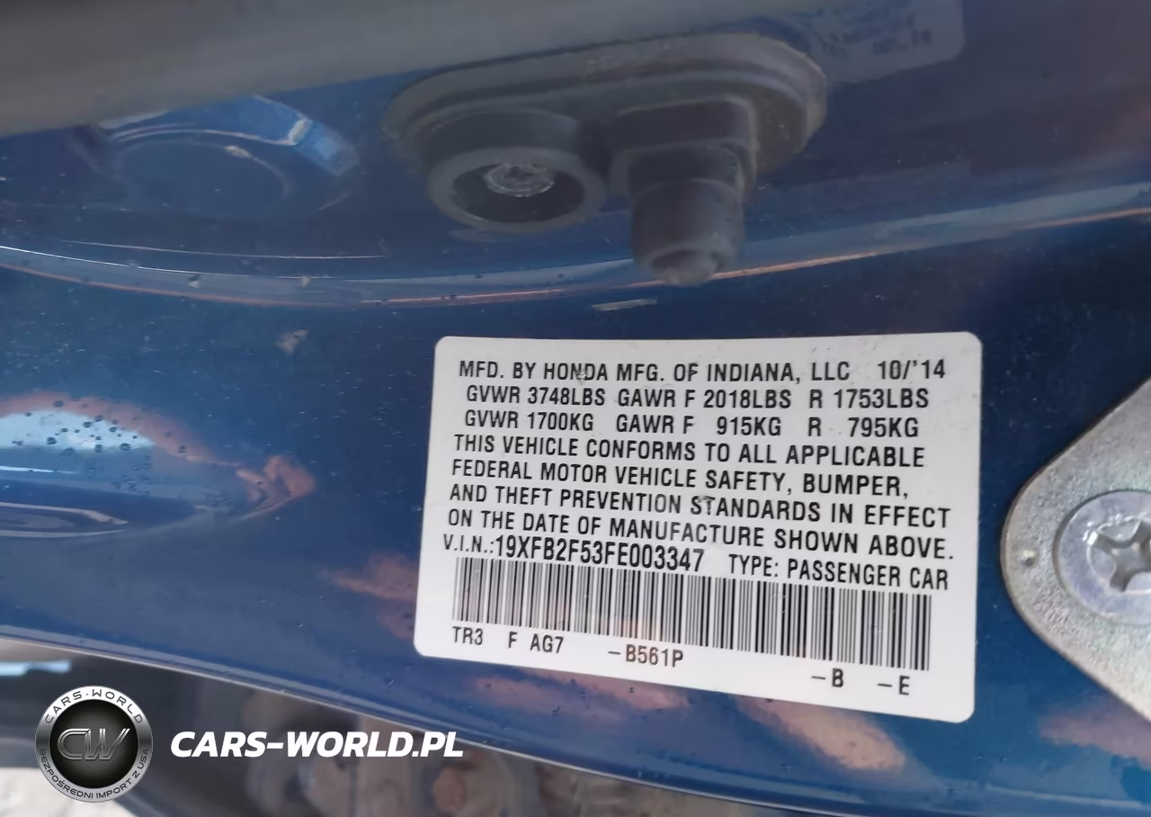 2015 Honda Civic Lx VIN:19XFB2F53FE003347 - 9