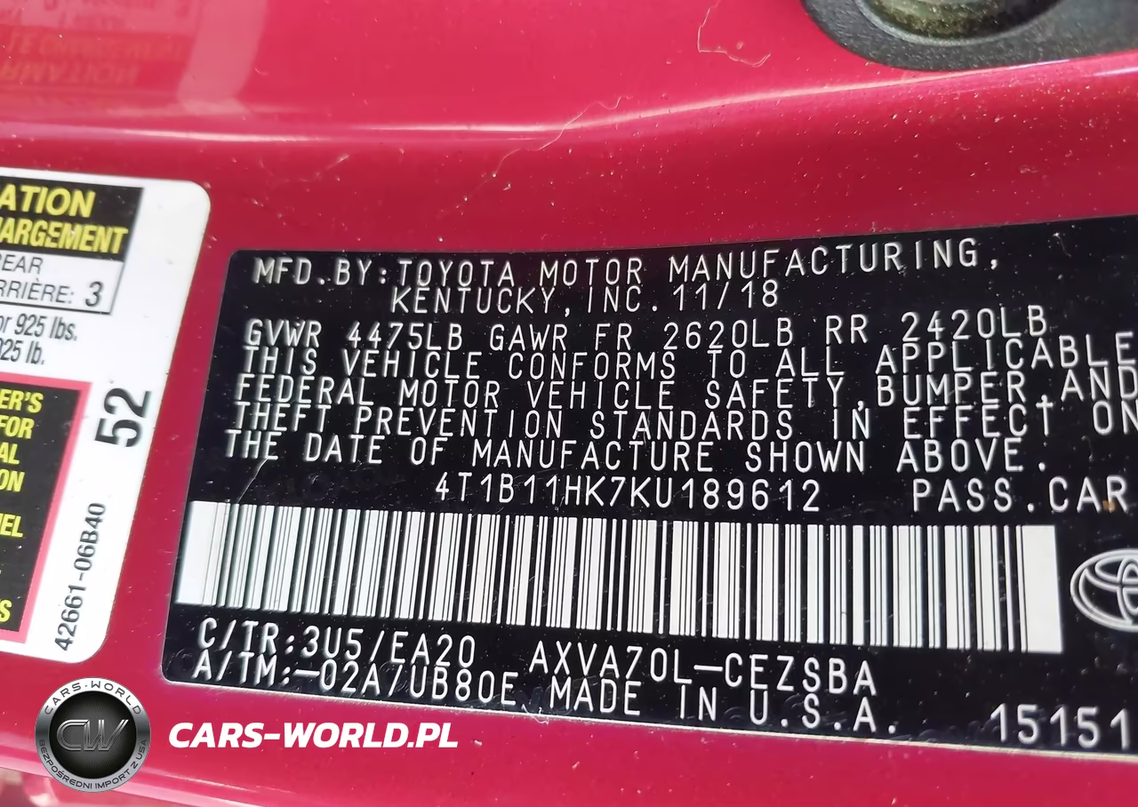 2019 Toyota Camry Se VIN:4T1B11HK7KU189612 - 9