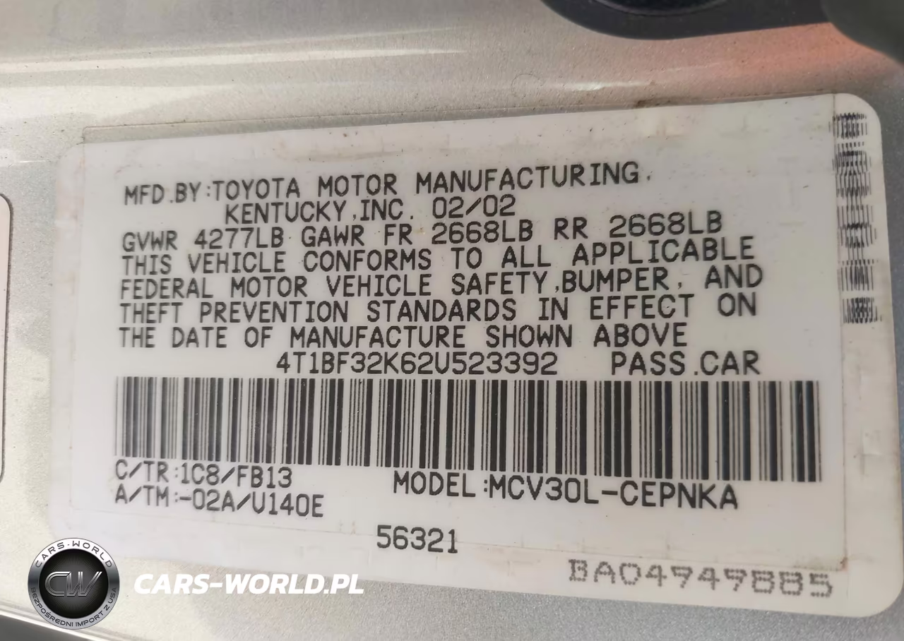 2002 Toyota Camry Le V6 VIN:4T1BF32K62U523392 - 9