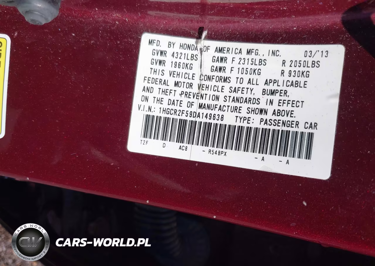2013 Honda Accord Sport VIN:1HGCR2F59DA149638 - 9