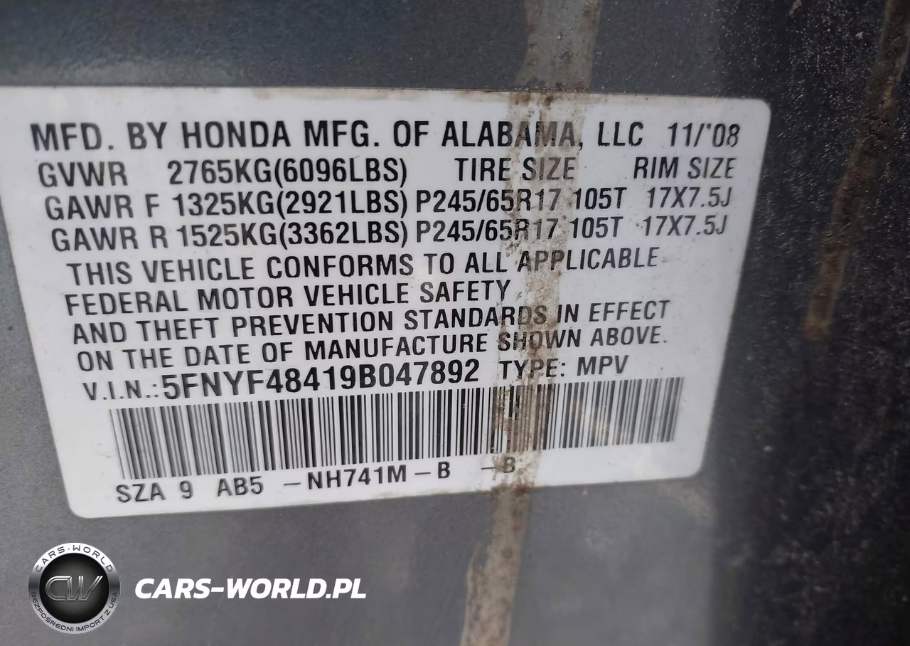 2009 Honda Pilot Ex VIN:5FNYF48419B047892 - 9