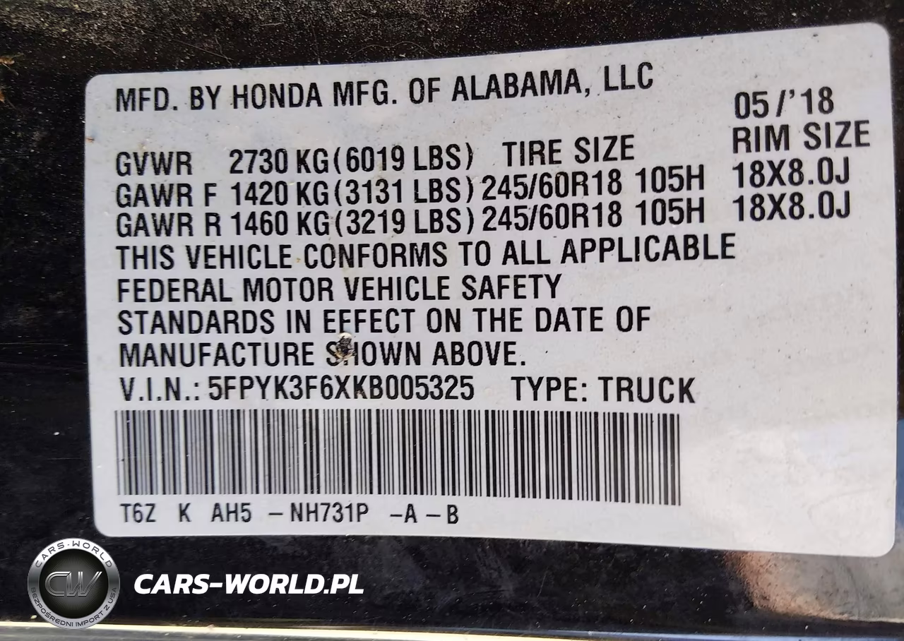 2019 Honda Ridgeline Rtl-T VIN:5FPYK3F6XKB005325 - 9
