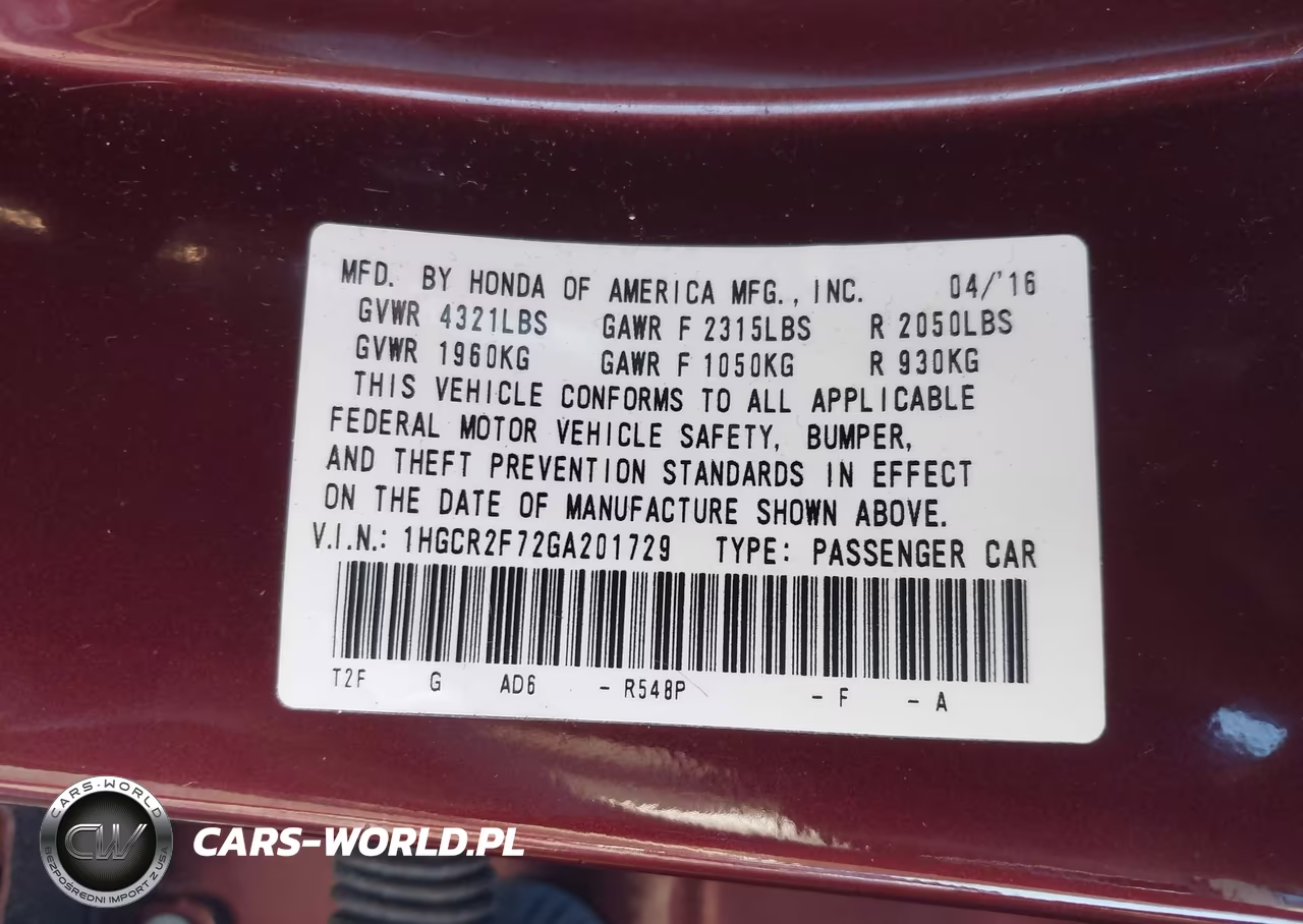 2016 Honda Accord Ex VIN:1HGCR2F72GA201729 - 9