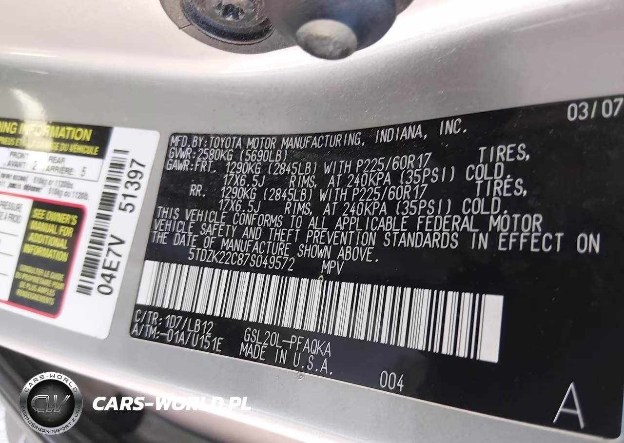 2007 Toyota Sienna Xle Limited VIN:5TDZK22C87S049572 - 9