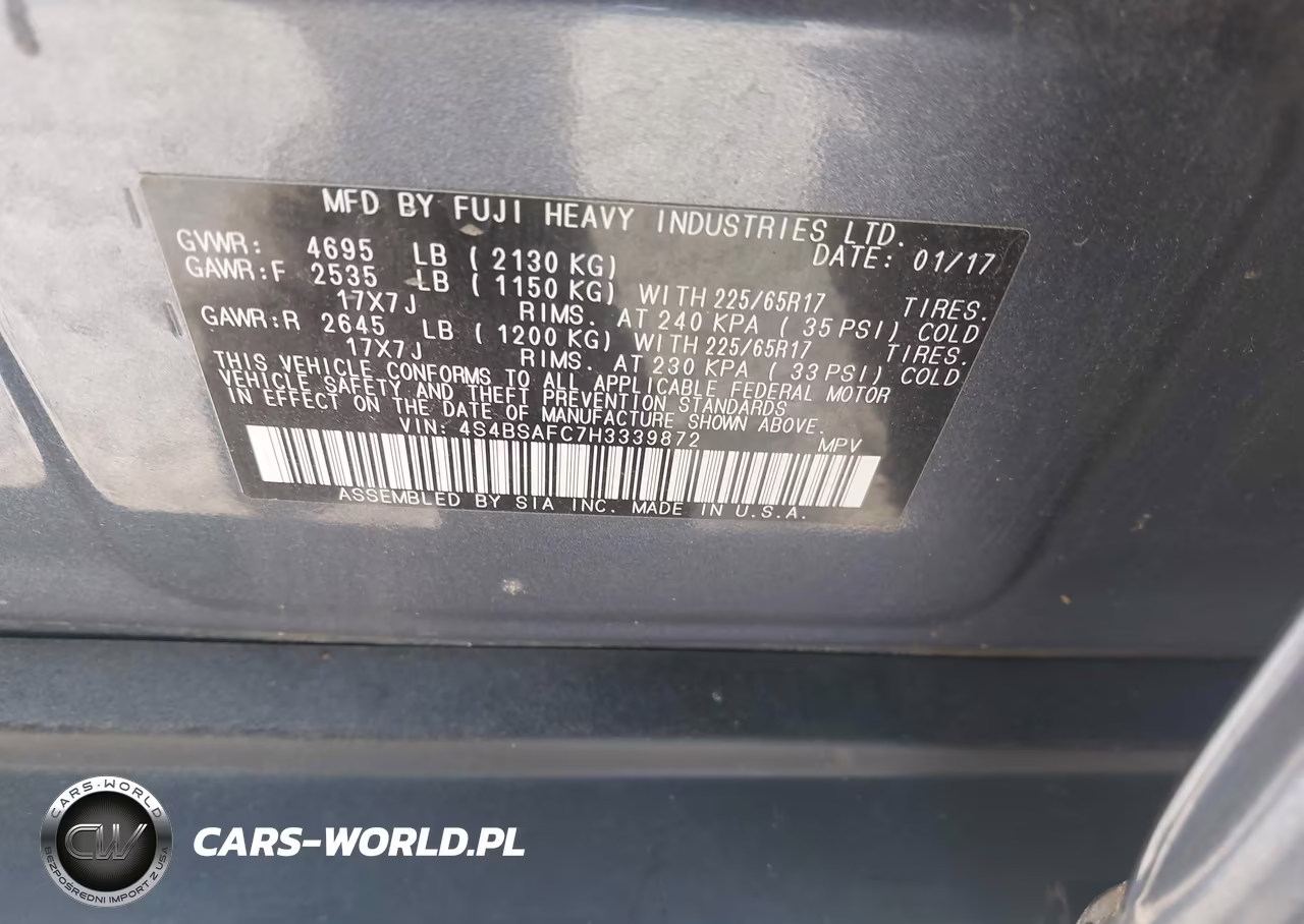2017 Subaru Outback 2.5I Premium VIN:4S4BSAFC7H3339872 - 9