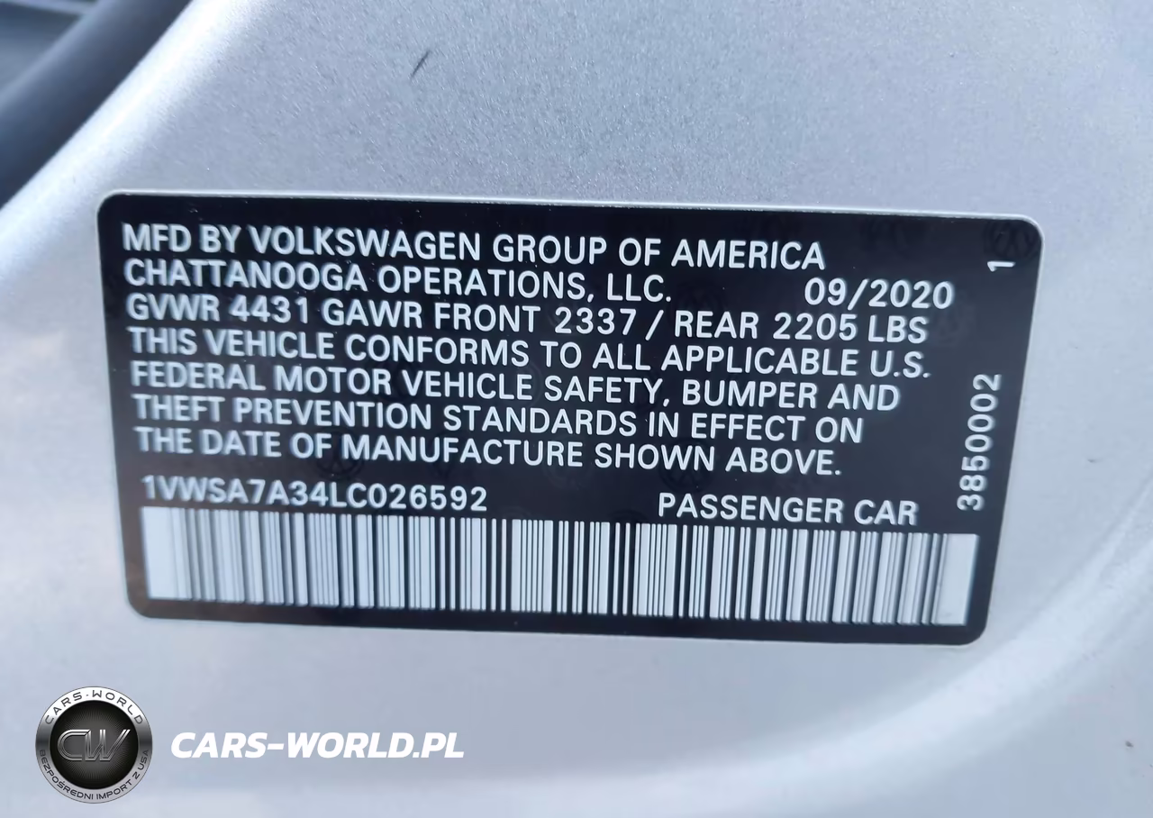 2020 Volkswagen Passat 2.0T Se VIN:1VWSA7A34LC026592 - 9