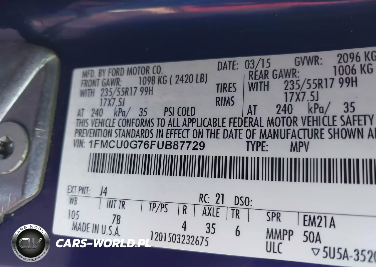 2015 Ford Escape Se VIN:1FMCU0G76FUB87729 - 9