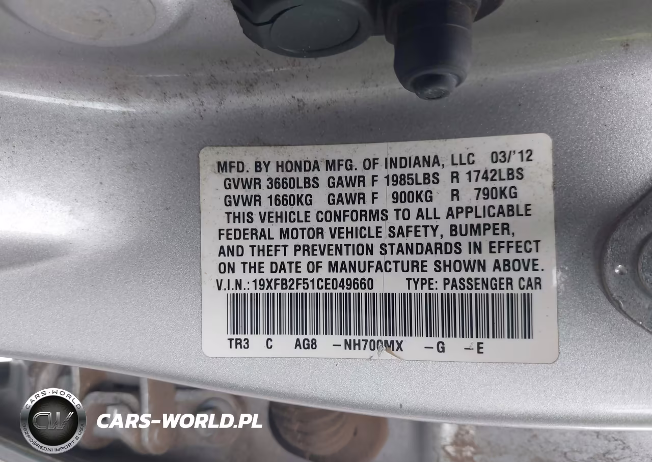 2012 Honda Civic Lx VIN:19XFB2F51CE049660 - 9