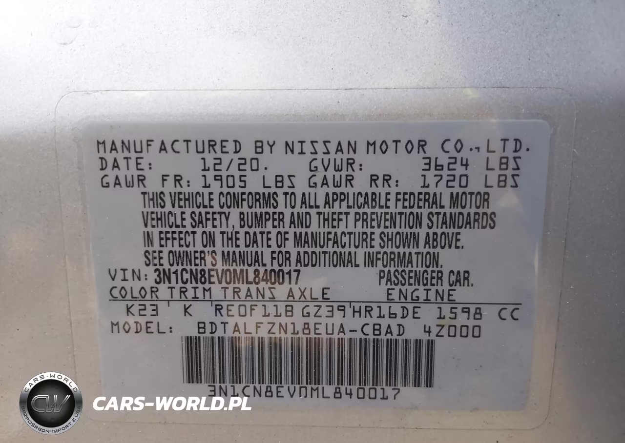 2021 Nissan Versa Sv Xtronic Cvt VIN:3N1CN8EV0ML840017 - 9