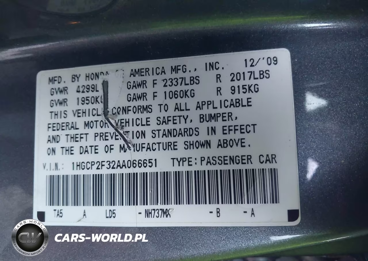 2010 Honda Accord 2.4 Lx VIN:1HGCP2F32AA066651 - 9
