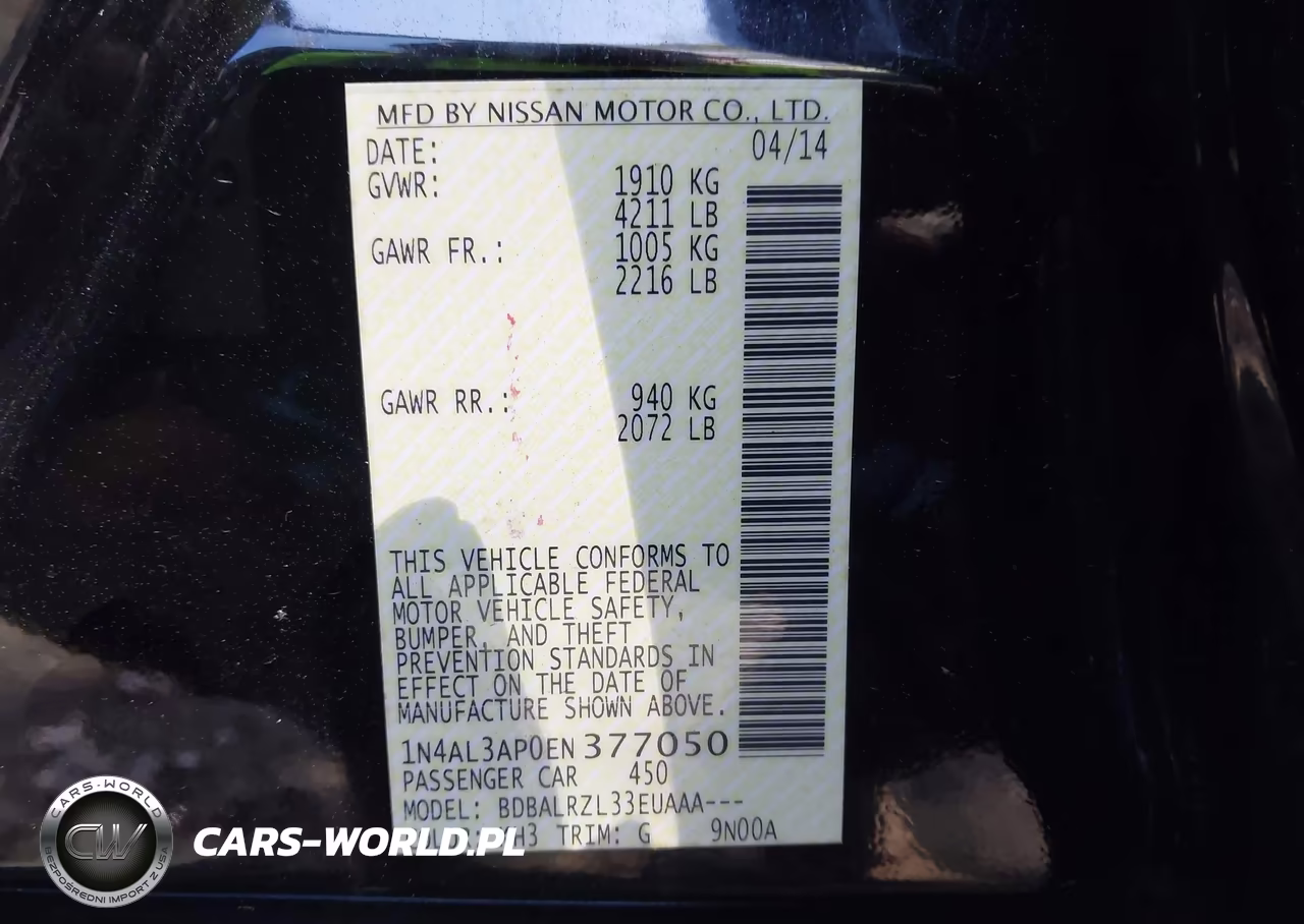 2014 Nissan Altima 2.5-2.5 S-2.5 Sl-2.5 Sv VIN:1N4AL3AP0EN377050 - 9