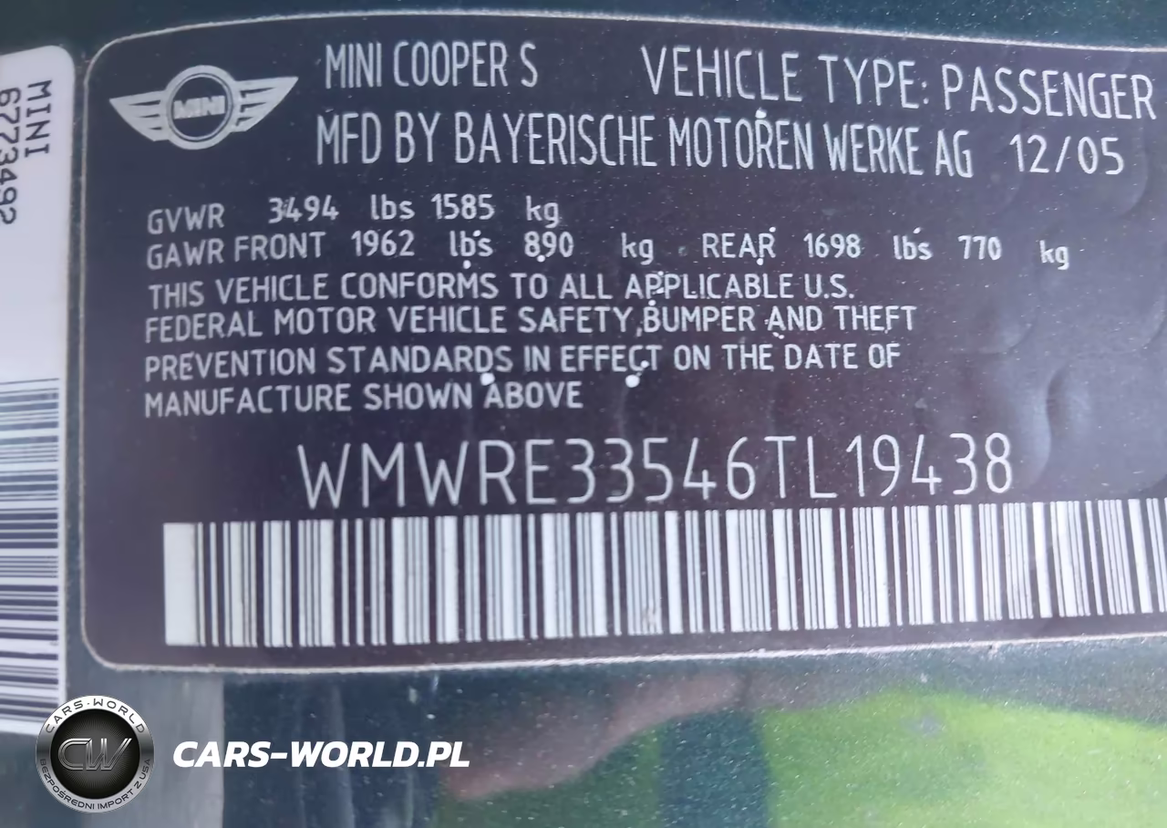 2006 Mini Cooper S VIN:WMWRE33546TL19438 - 9