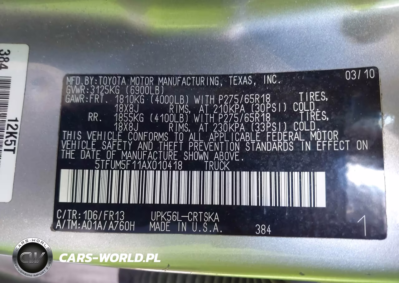 2010 Toyota Tundra Grade 4.6L V8 VIN:5TFUM5F11AX010418 - 9
