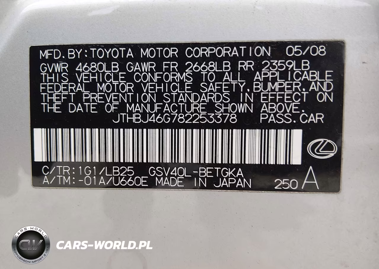 2008 Lexus Es 350 VIN:JTHBJ46G782253378 - 9