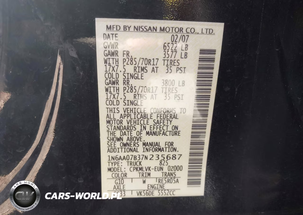 2007 Nissan Titan Le VIN:1N6AA07B37N235687 - 9
