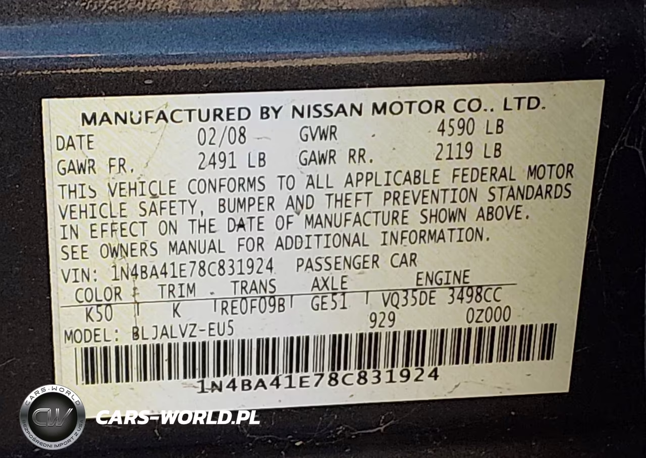 2008 Nissan Maxima 3.5 Se VIN:1N4BA41E78C831924 - 9