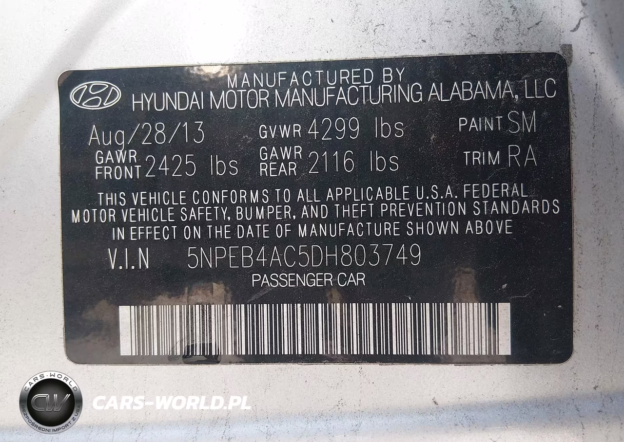 2013 Hyundai Sonata Gls VIN:5NPEB4AC5DH803749 - 9
