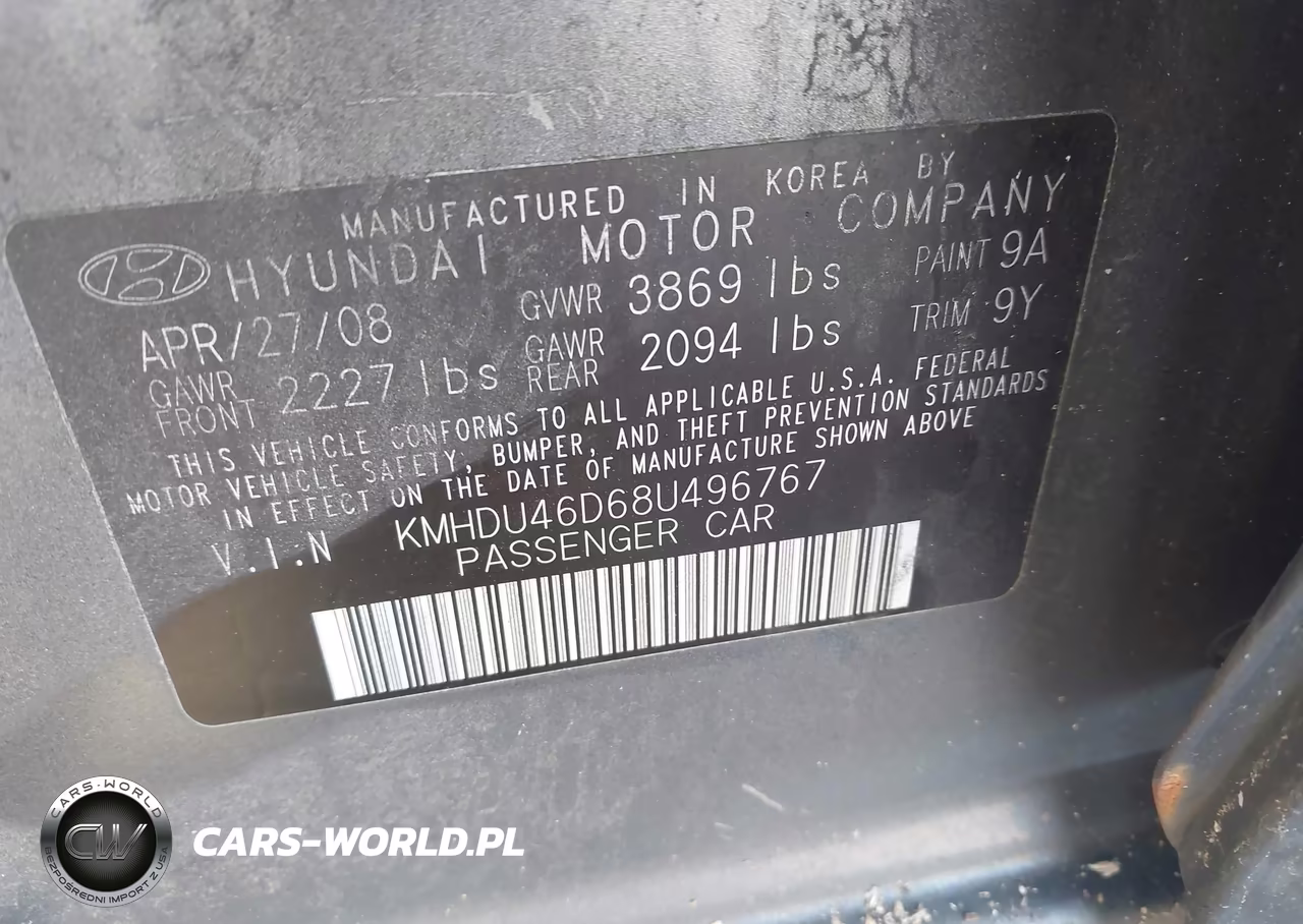 2008 Hyundai Elantra Gls-Se VIN:KMHDU46D68U496767 - 9