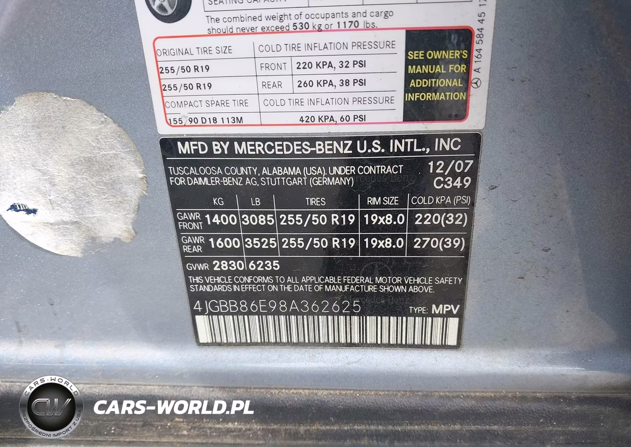 2008 Mercedes-Benz Ml 350 4Matic VIN:4JGBB86E98A362625 - 9