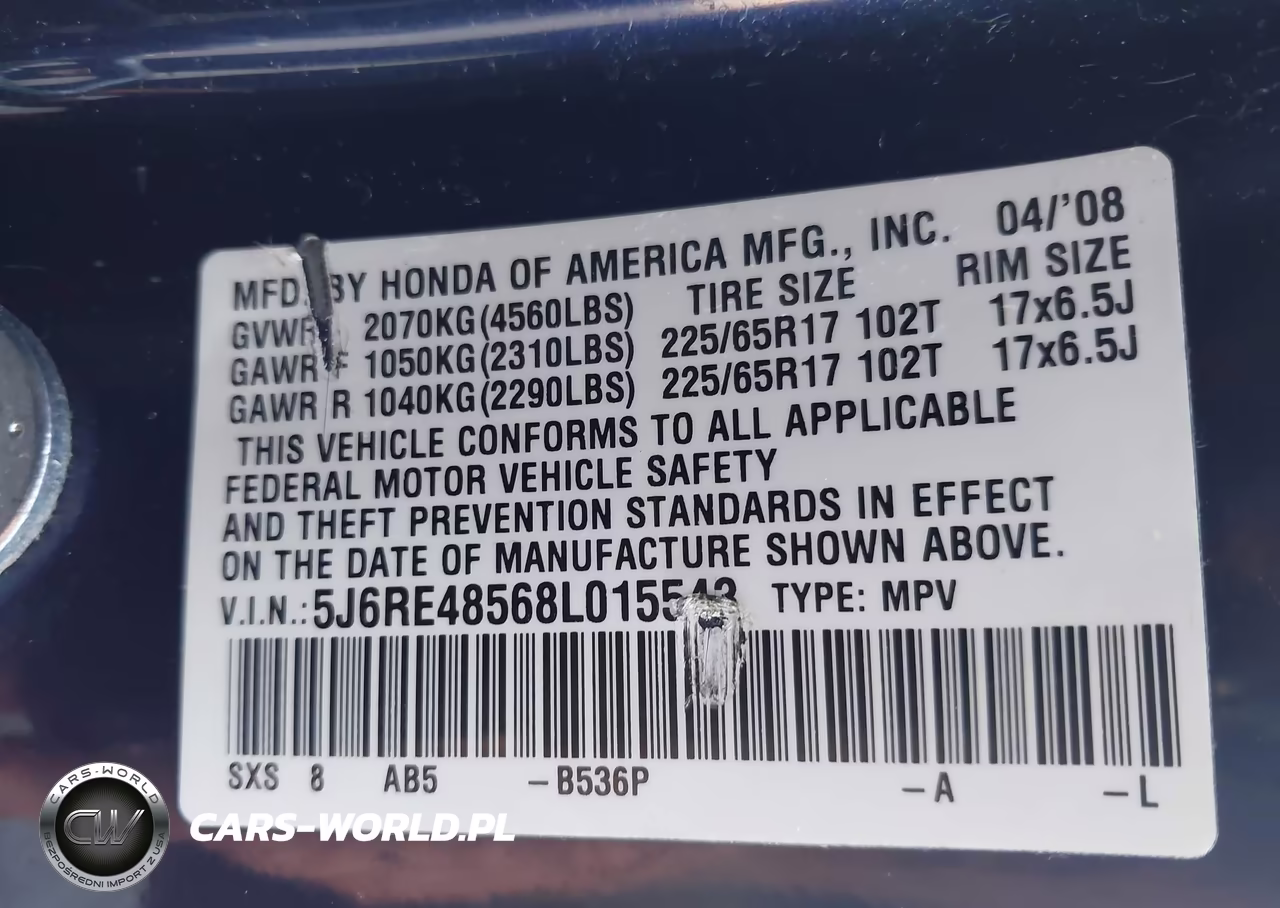 2008 Honda Cr-V Ex VIN:5J6RE48568L015543 - 9