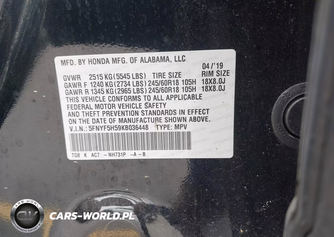 2019 Honda Pilot Ex-L VIN:5FNYF5H59KB036448 - 9