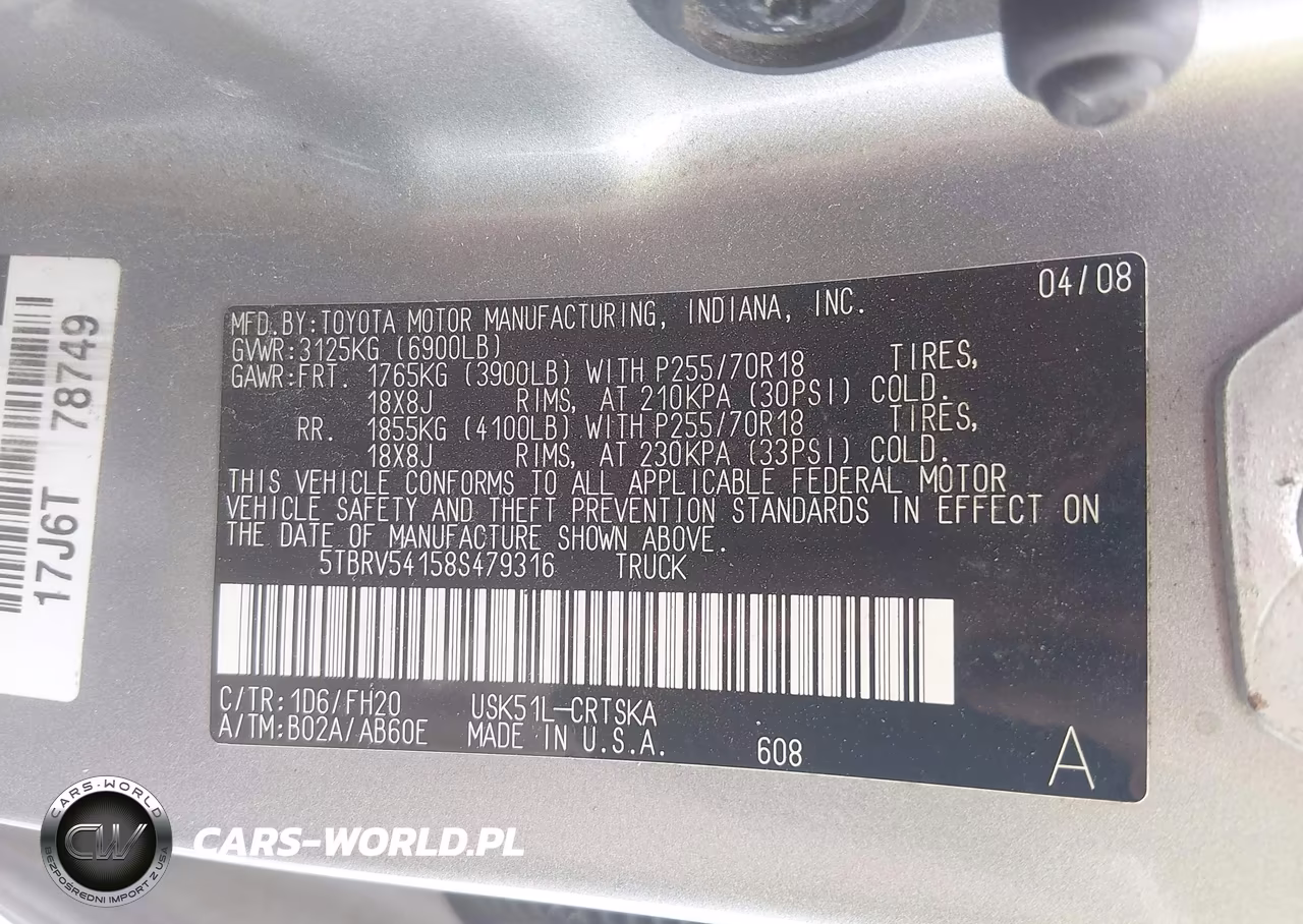 2008 Toyota Tundra Base 5.7L V8 VIN:5TBRV54158S479316 - 9