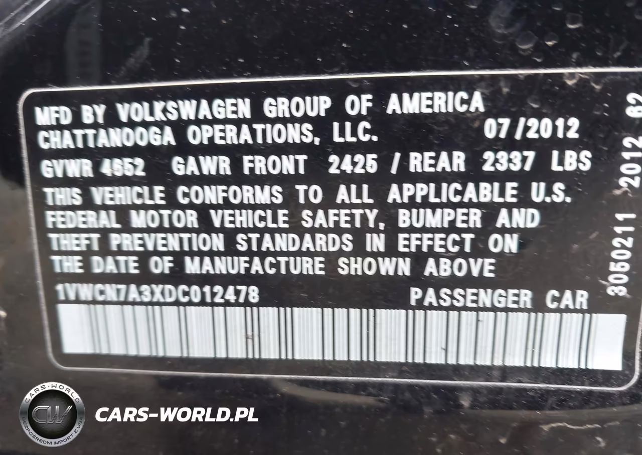 2013 Volkswagen Passat 2.0L Tdi Sel Premium VIN:1VWCN7A3XDC012478 - 9