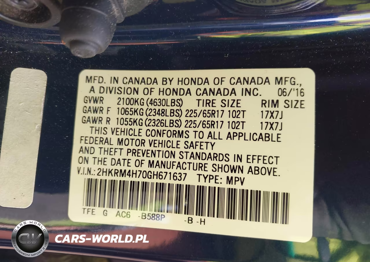 2016 Honda Cr-V Exl VIN:2HKRM4H70GH671637 - 9