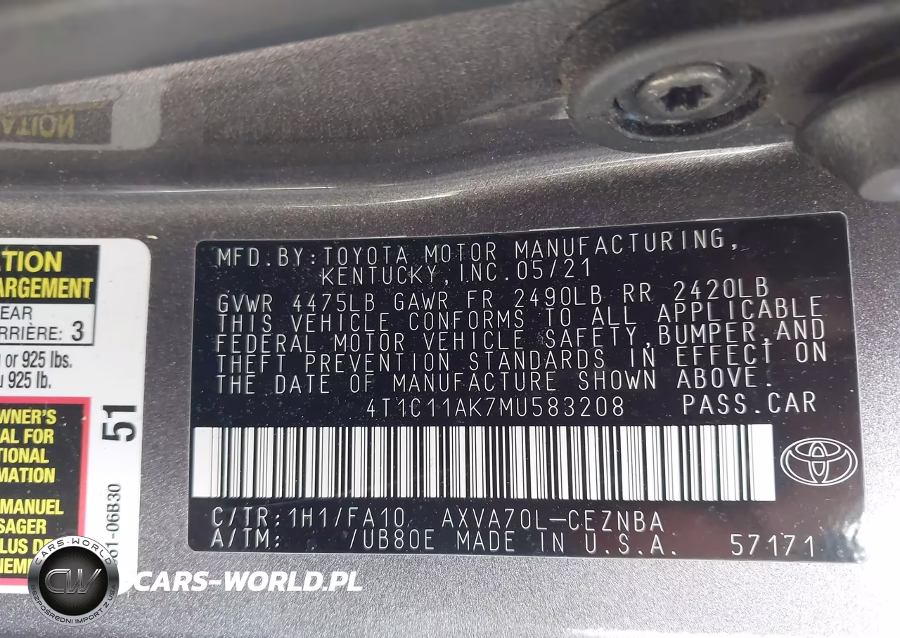 2021 Toyota Camry Le VIN:4T1C11AK7MU583208 - 9