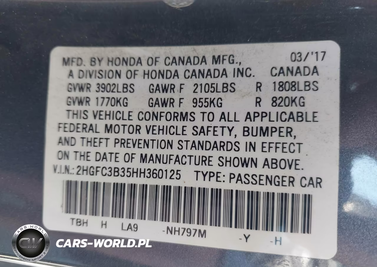 2017 Honda Civic Ex-T VIN:2HGFC3B35HH360125 - 9