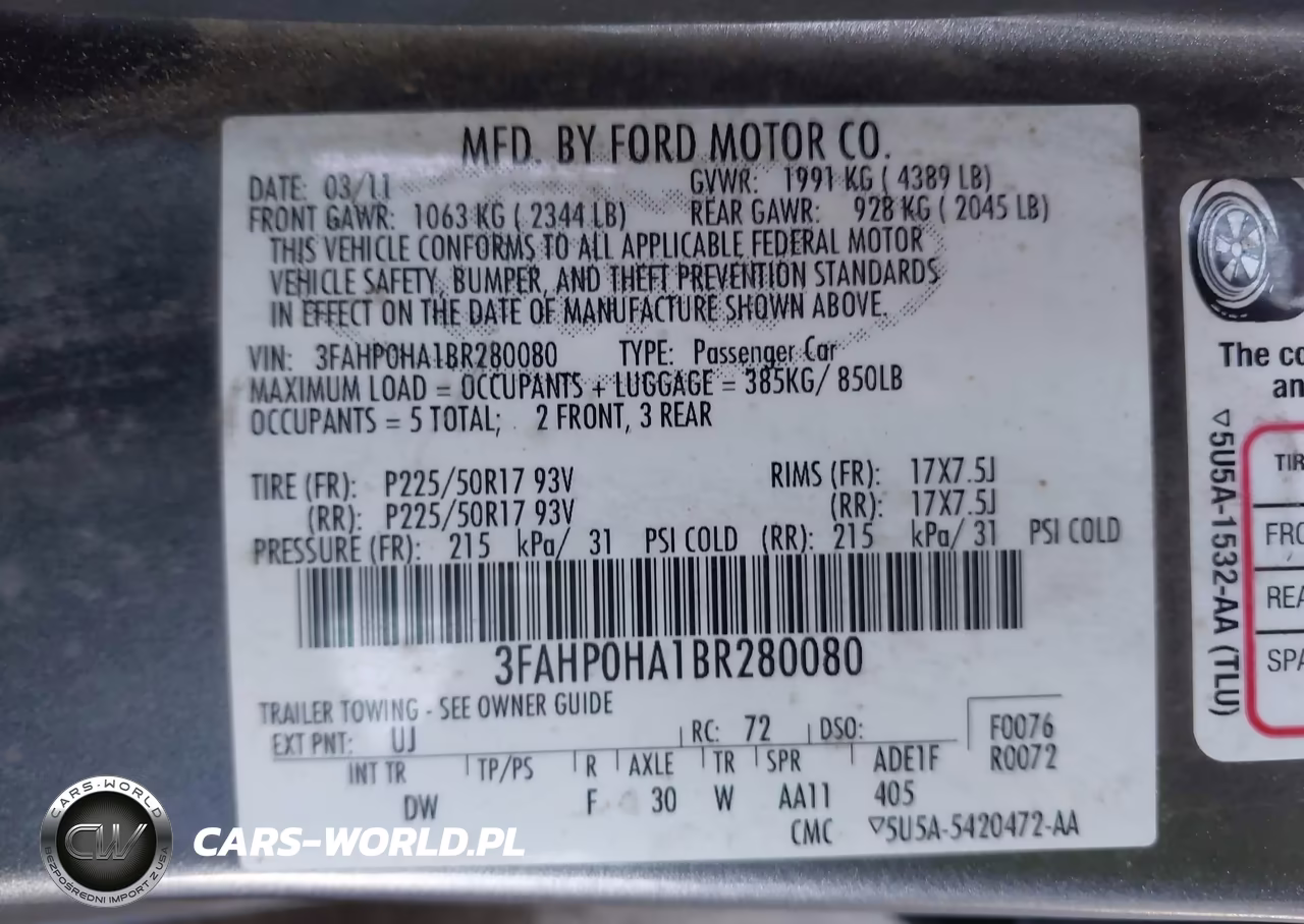 2011 Ford Fusion Se VIN:3FAHP0HA1BR280080 - 9
