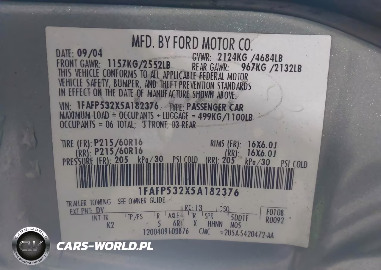2005 Ford Taurus Se VIN:1FAFP532X5A182376 - 9