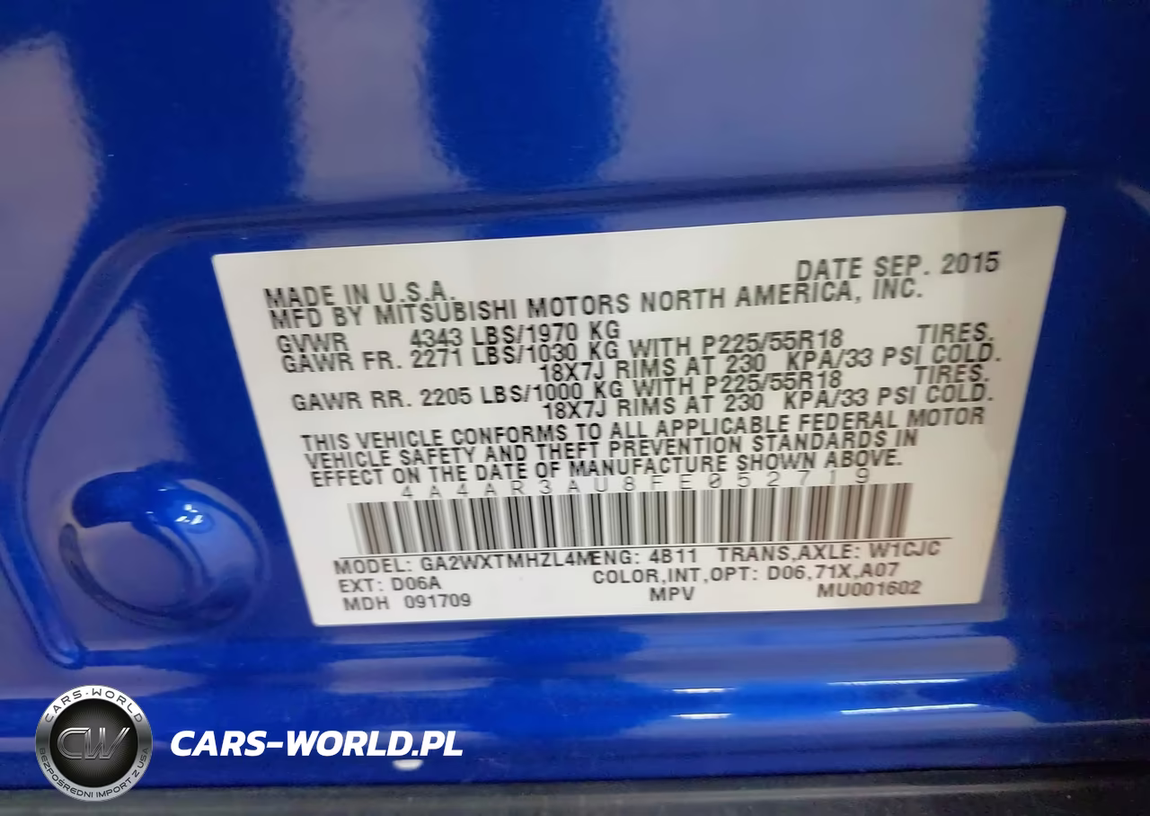 2015 Mitsubishi Outlander Sport Es VIN:4A4AR3AU8FE052719 - 9