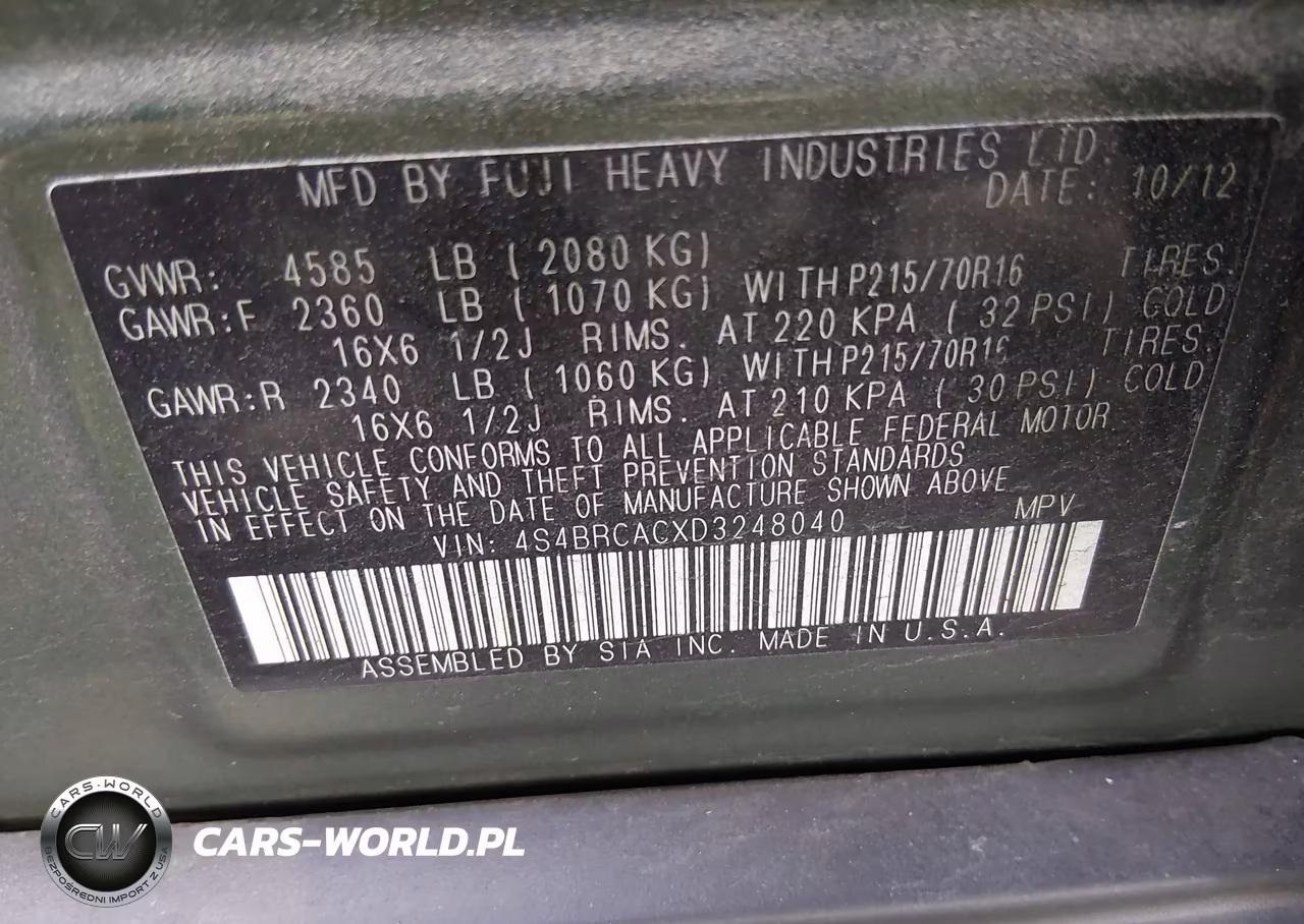 2013 Subaru Outback 2.5I VIN:4S4BRCACXD3248040 - 9