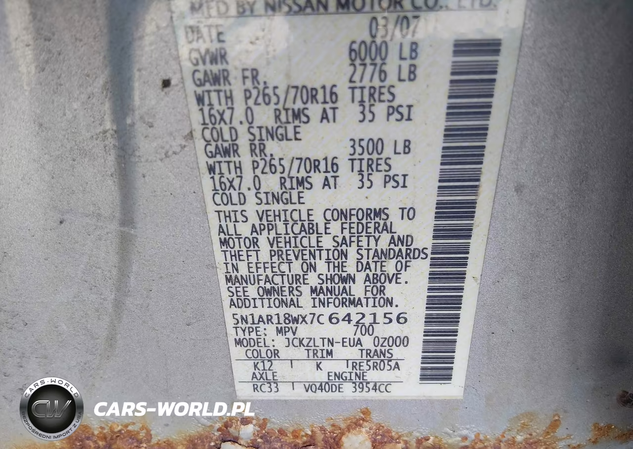 2007 Nissan Pathfinder Se VIN:5N1AR18WX7C642156 - 9