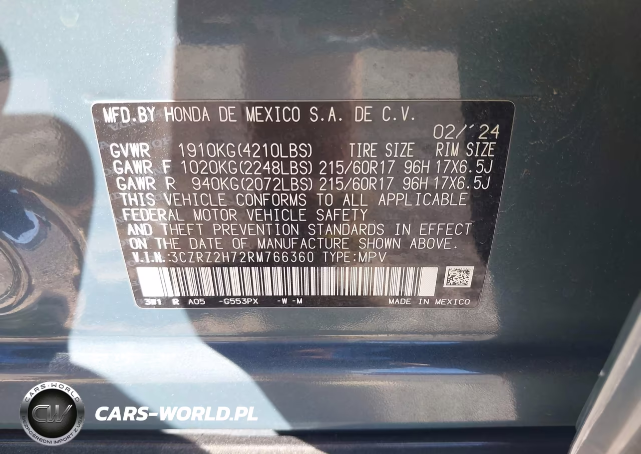 2024 Honda Hr-V Awd Ex-L-Awd Ex-L W-O Bsi VIN:3CZRZ2H72RM766360 - 9