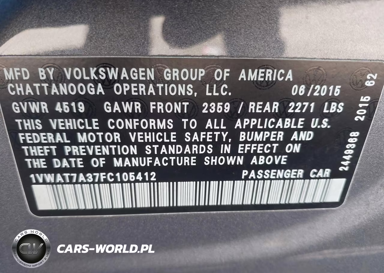2015 Volkswagen Passat 1.8T Limited Edition VIN:1VWAT7A37FC105412 - 9
