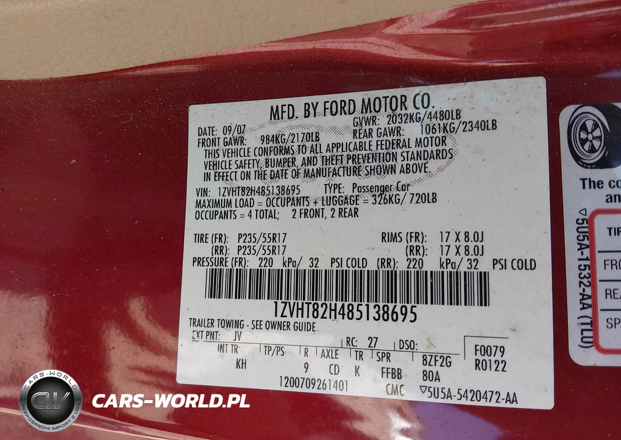 2008 Ford Mustang Gt Deluxe-Gt Premium VIN:1ZVHT82H485138695 - 9
